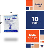 Instant Cold Pack, 6 x 8 Inch. Pack of 10 First Aid Instant Cold Packs for Injuries Disposable. Single Use Instant Ice Pack. Portable First Aid Ice Packs Instant. Instant Cold Compress